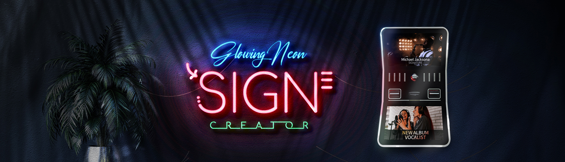 Dark wall empty room with plants on a floor.